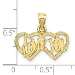 10K Polished /Textured I LOVE YOU Double Heart Pendant