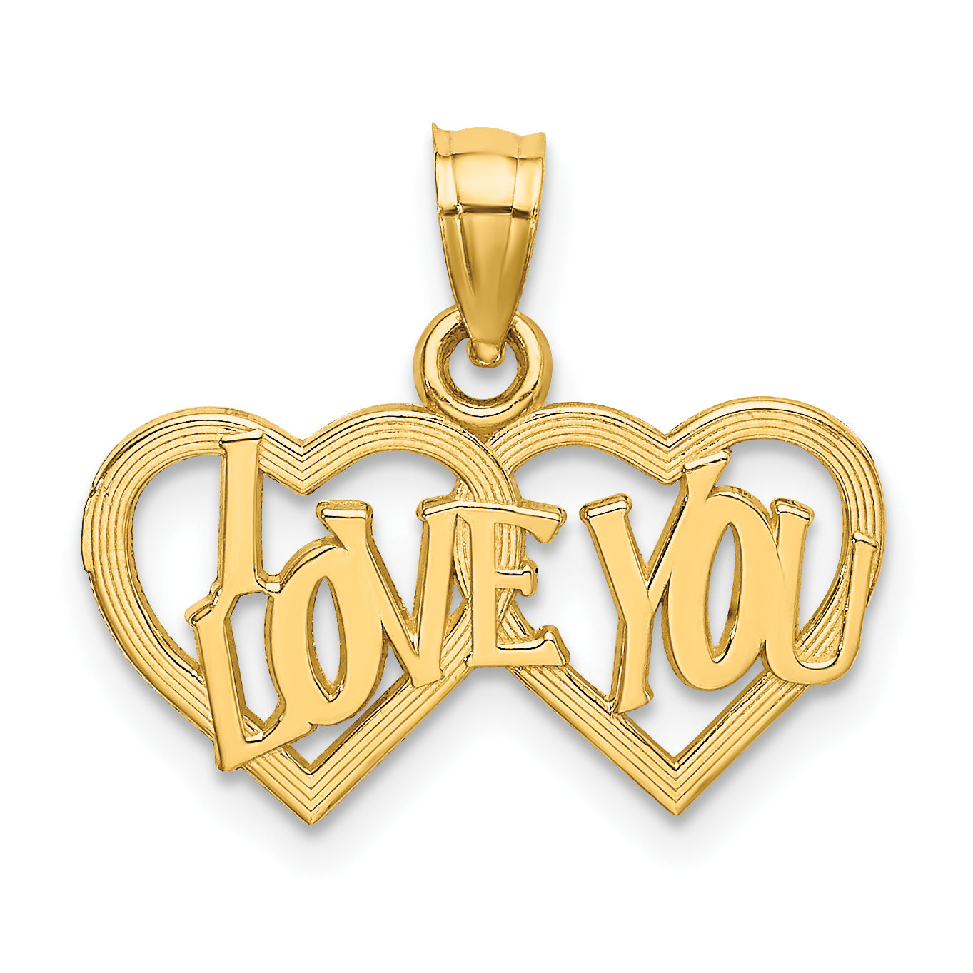 10K Polished /Textured I LOVE YOU Double Heart Pendant