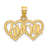10K Polished /Textured I LOVE YOU Double Heart Pendant