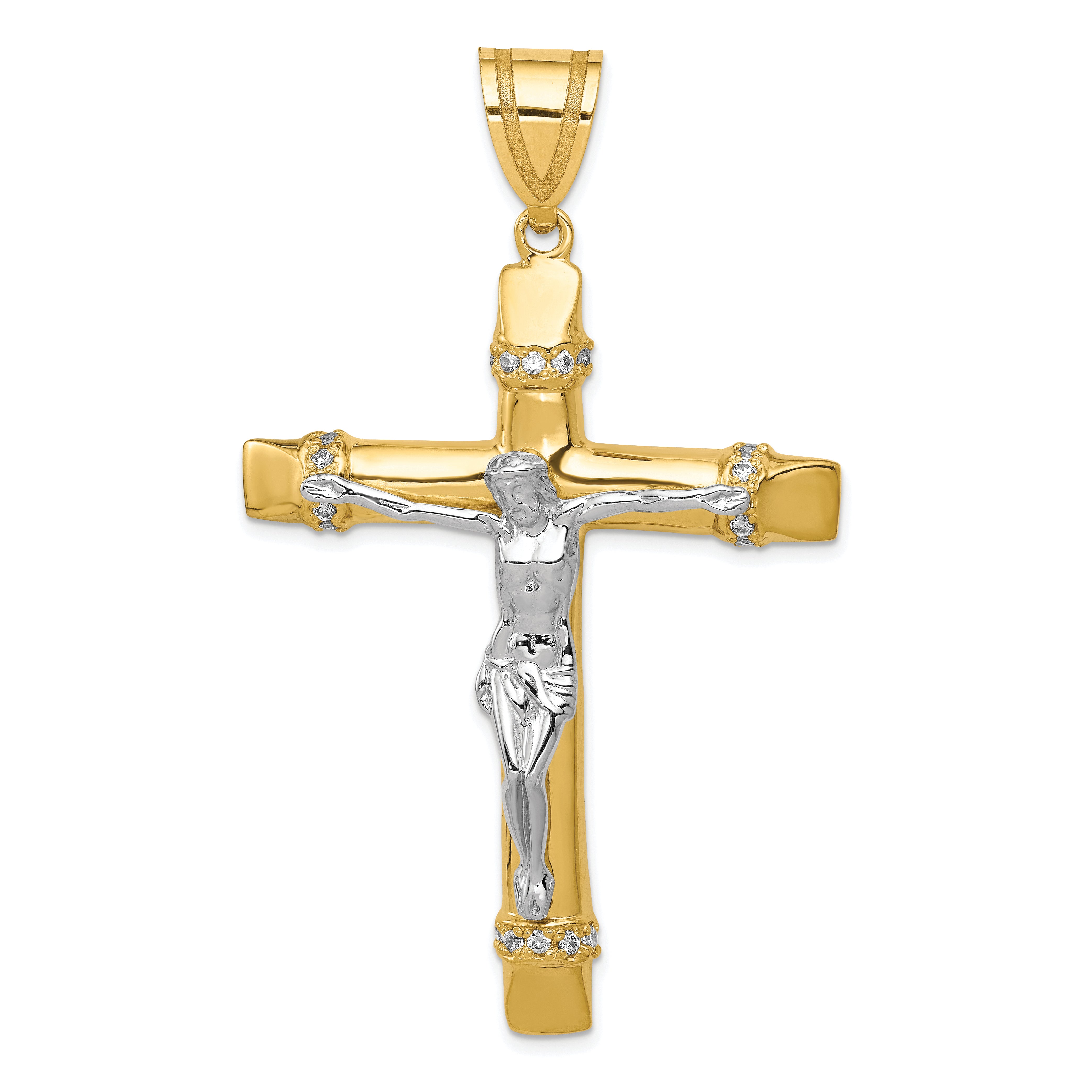 10k Two-tone CZ Crucifix Pendant