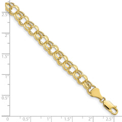10k 8in 6.5mm Hollow Diamond-cut Double Link Charm Bracelet