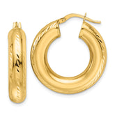 10ky Polished & Diamond-cut 6mm Hollow Round Hoop Earrings