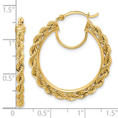 10k Polished and D/C Rope 2.95mm Hoop Earrings
