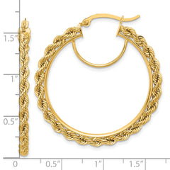 10k Polished and D/C Rope 2.95mm Hoop Earrings