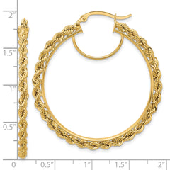 10k Polished and D/C Rope 2.95mm Hoop Earrings