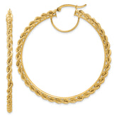 10k Polished and D/C Rope 2.95mm Hoop Earrings