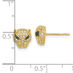 10K Polished Clear & Green CZ Lioness Head Post Earrings