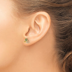 10K Polished Green & Clear CZ Good Luck Post Earrings