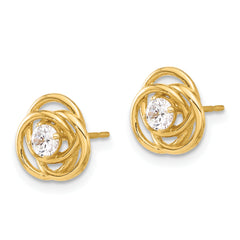 10K Polished Love Knot CZ Post Earrings