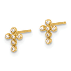 10K Polished CZ Cross Post Earrings