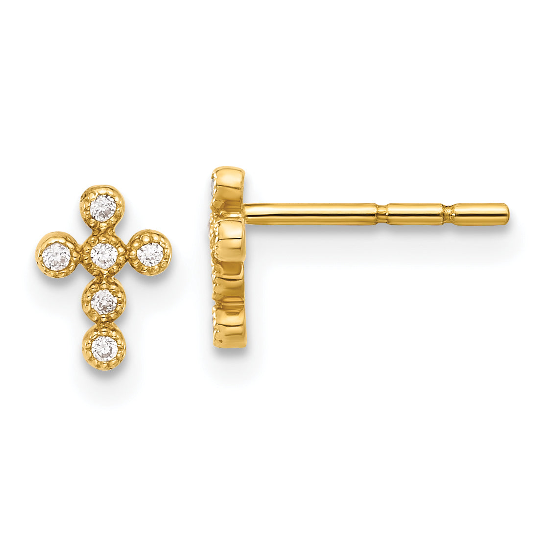 10K Polished CZ Cross Post Earrings