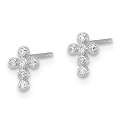 10K White Polished CZ Cross Post Earrings