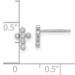 10K White Polished CZ Cross Post Earrings
