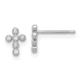 10K White Polished CZ Cross Post Earrings
