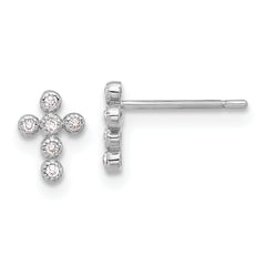 10K White Polished CZ Cross Post Earrings