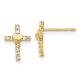 10K Polished CZ Heart Cross Post Earrings
