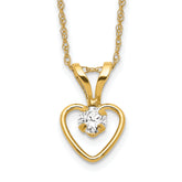 10k Madi K 3mm White Zircon Heart Birthstone Necklace