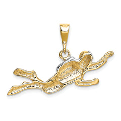 10k & Rhodium Polished Open-Backed Scuba Diver Pendant