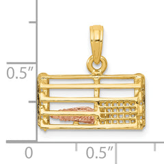 10k Two-Tone Polished 3-Dimensional Lobster Trap Pendant