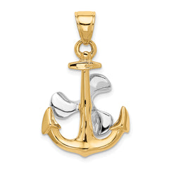 10k Two-tone 3-D Anchor w/Moveable Propeller Pendant