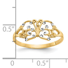 10k w/ Rhodium Diamond-cut Butterfly Ring