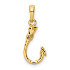 10K 3D Fish Hook Pendant