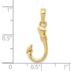 10K 3D Fish Hook Pendant