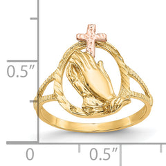10K Two-tone Diamond Cut Praying Hands Cross Ring