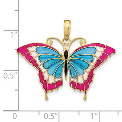 10K Blue & Red Enameled Butterfly Pendant