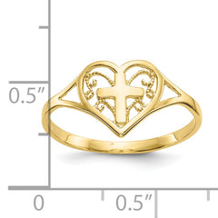 10k Polished Heart w/ Cross Ring