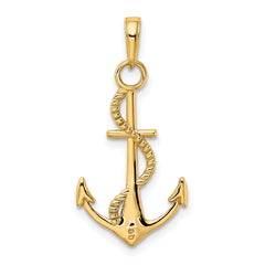 10K Gold Polished Anchor W/Rope Pendant