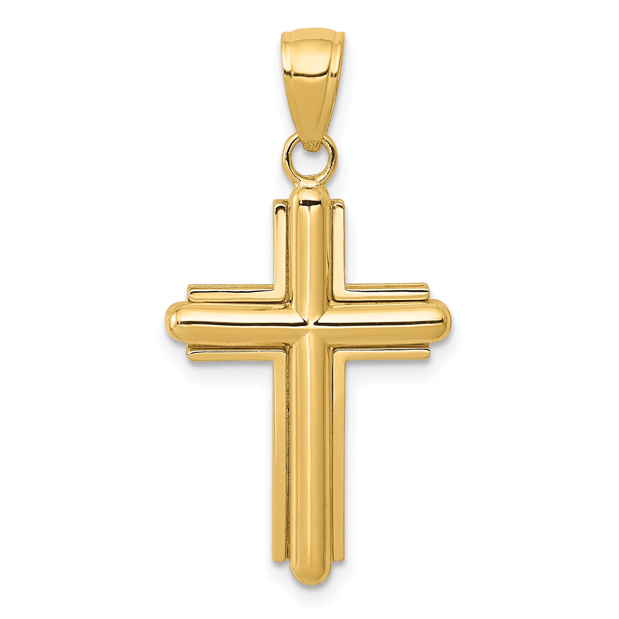10K Gold Polished Beveled Stick Cross W/Frame Pendant