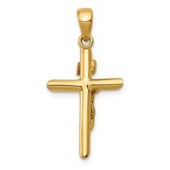 10K Gold Polished 2-D Crucifix with Jesus on Cross Pendant