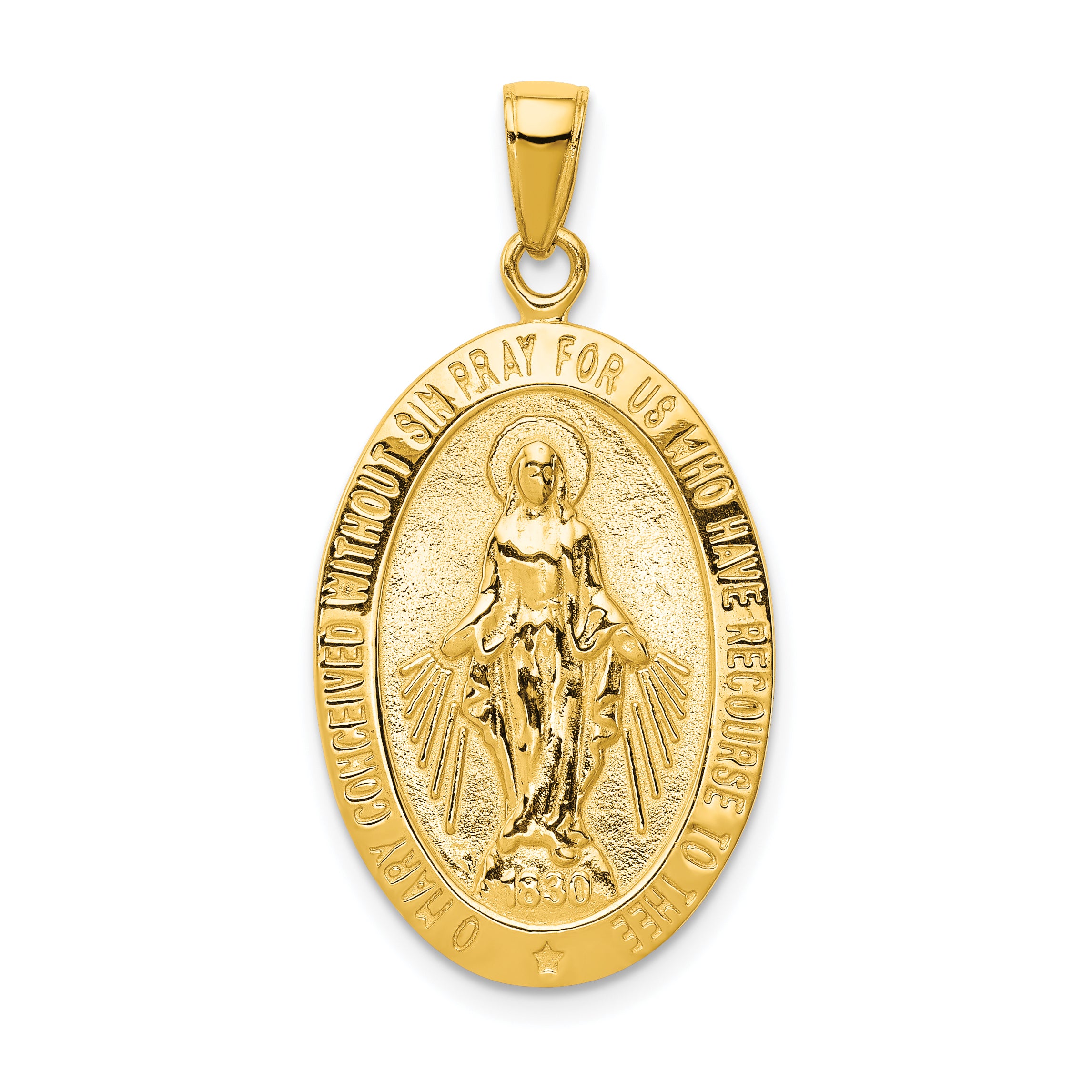 10K Gold Satin and Polished Finish Miraculous Medal Pendant