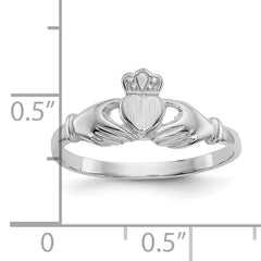 10k White Gold Polished & Satin Claddagh Ring