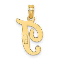 10K Polished T Script Initial Charm