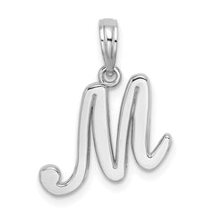 10K White Gold Polished M Script Initial Charm