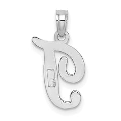 10K White Gold Polished T Script Initial Charm