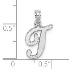 10K White Gold Polished T Script Initial Charm