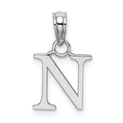 10K White Gold Polished N Block Initial Charm