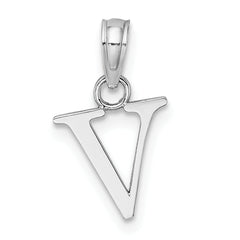 10K White Gold Polished V Block Initial Charm