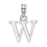 10K White Gold Polished W Block Initial Charm