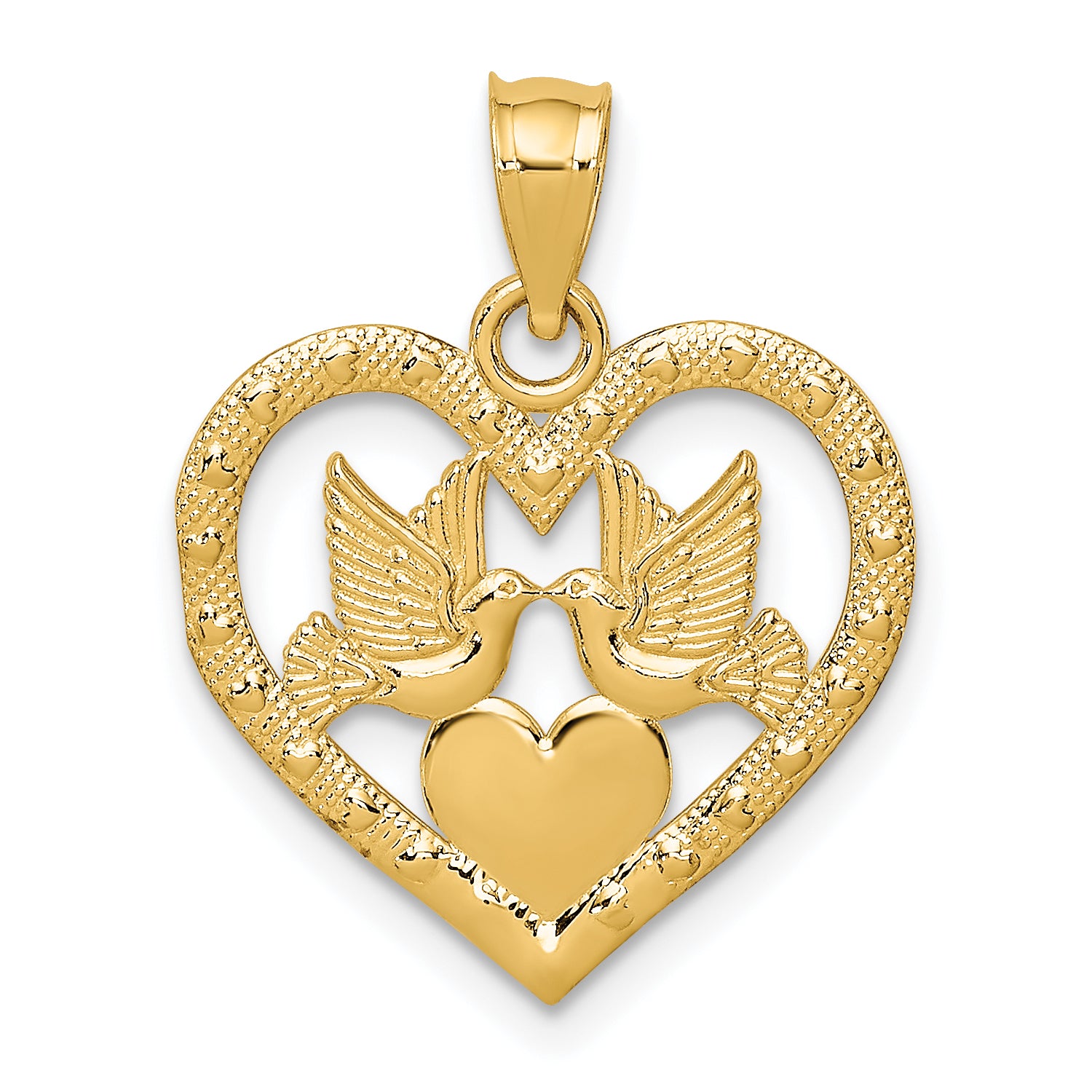 10K Doves In Heart Charm