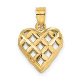 10K 3-D Diamond-cut Filigree Puffed Heart Charm