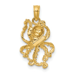 10K 2-D Textured Octopus Charm