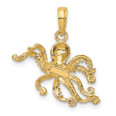 10K 2-D and Textured Octopus Charm