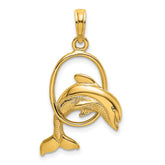 10K Polished Dolphin Jumping Through Hoop Charm