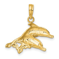 10K 2-D Polished /Engraved Dolphins Charm