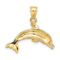 10K Textured Polished Dolphin Jumping Charm