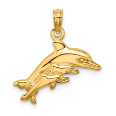 10K Dolphin w/ 2 Baby Dolphins Charm